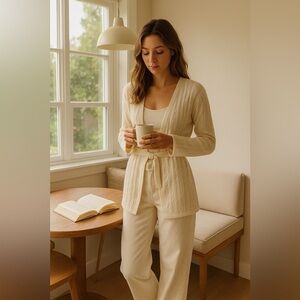 SOL Alpaca Cream Baby Alpaca + Bamboo Belted Cardigan – Size M/L